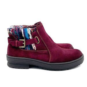 Earth Origins Tate Bootie Burgundy Suede Boho Knit Ankle Boot Women’s Size 9